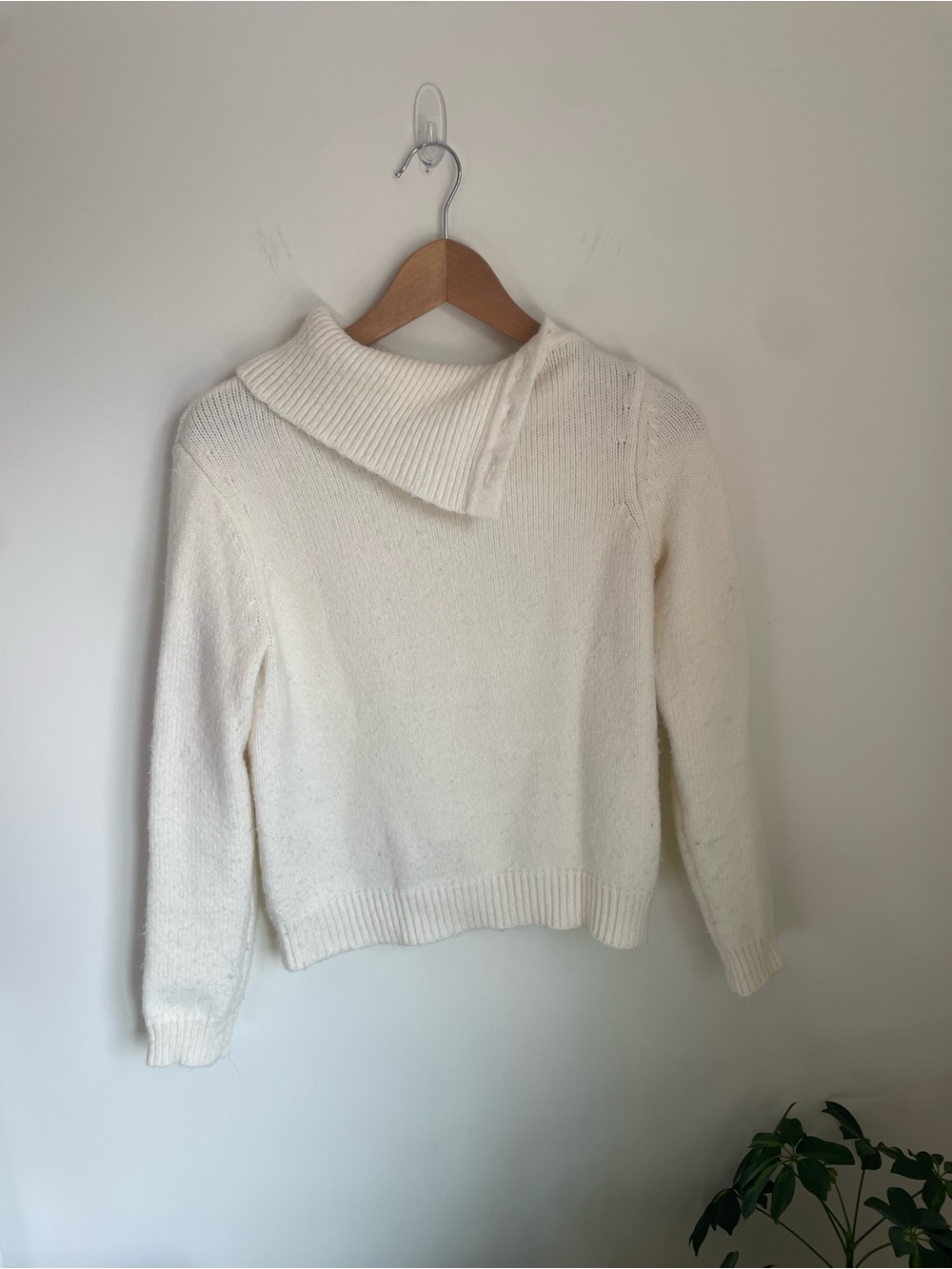 Button Cowl Neck Cream Women's Sweater
